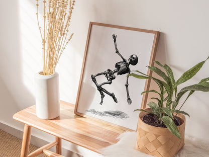 Skeleton Falls Poster | Cream and Black Pen and Ink Art Print | Dark Academia Wall Art — styled in an interior