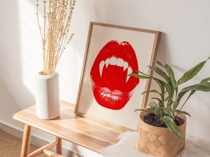 Vampire Bite Poster | Red and Cream Screen Print Art Print | Goth Wall Art — styled in an interior