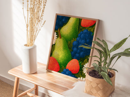 Fruit Bursts Bright Poster | Saturated Primary Illustrative Art Print | Kitchen Wall Art — styled in an interior