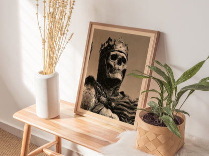 Dead King Reigns Poster | Red and Sepia Pen and Ink Art Print | Dark Fantasy Wall Art — styled in an interior