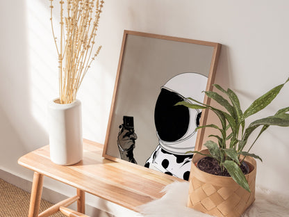 Astronaut Claims Shade Poster | Cream and Brown Illustrative Art Print | Fashion Forward Wall Art — styled in an interior