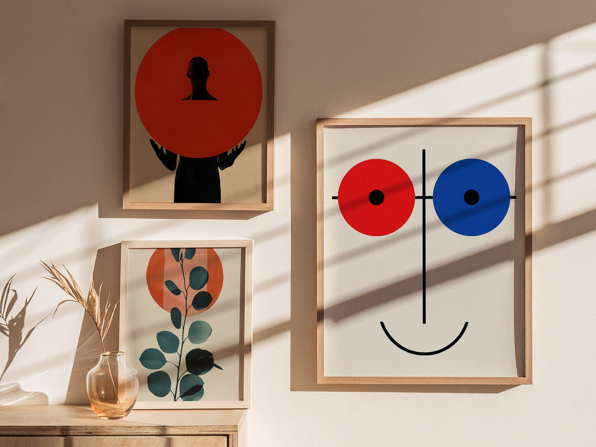 Red Blue Smile Poster | Red and Blue Minimalism Art Print | Modernist Wall Art — styled in an interior