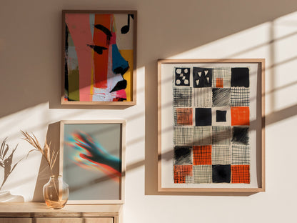 Obsessive Grid Poster | Black and Burnt Abstract Art Print | Minimalist Wall Art — styled in an interior