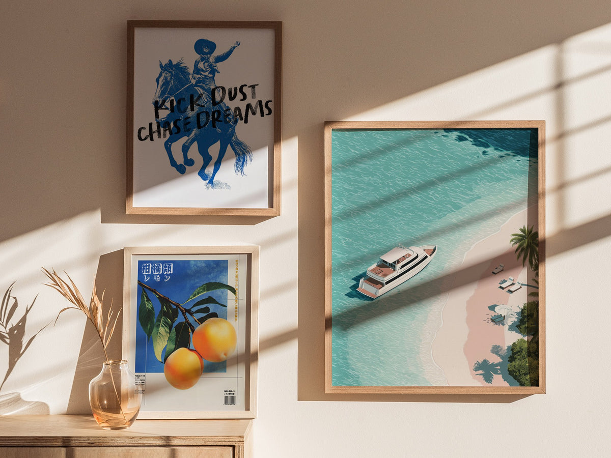 Luxury Yacht Poster | Liminal Art Print — styled in an interior