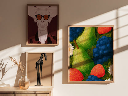 Fruit Bursts Bright Poster | Saturated Primary Illustrative Art Print | Kitchen Wall Art — styled in an interior
