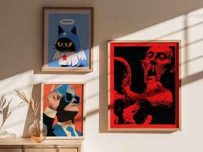 Vampire Grips Prey Poster | Red and Black Screen Print Art Print | Goth Wall Art — styled in an interior