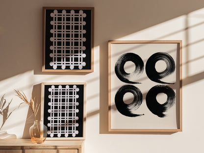 Four Organic Symbols Poster | Black and Cream Minimalism Art Print | Minimalist Wall Art — styled in an interior