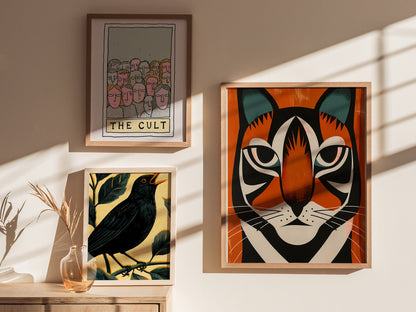 Tiger Stripes Poster | Orange and Teal Flat Design Art Print | Kids Room Wall Art — styled in an interior