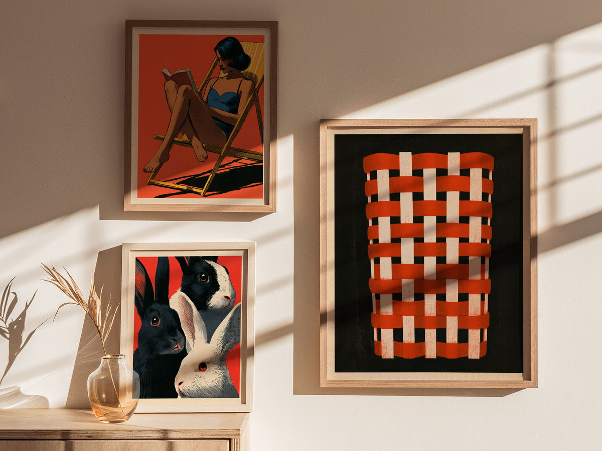 Woven Basket Icon Poster | Burnt Orange Screen Print Art Print | Kitchen Wall Art — styled in an interior