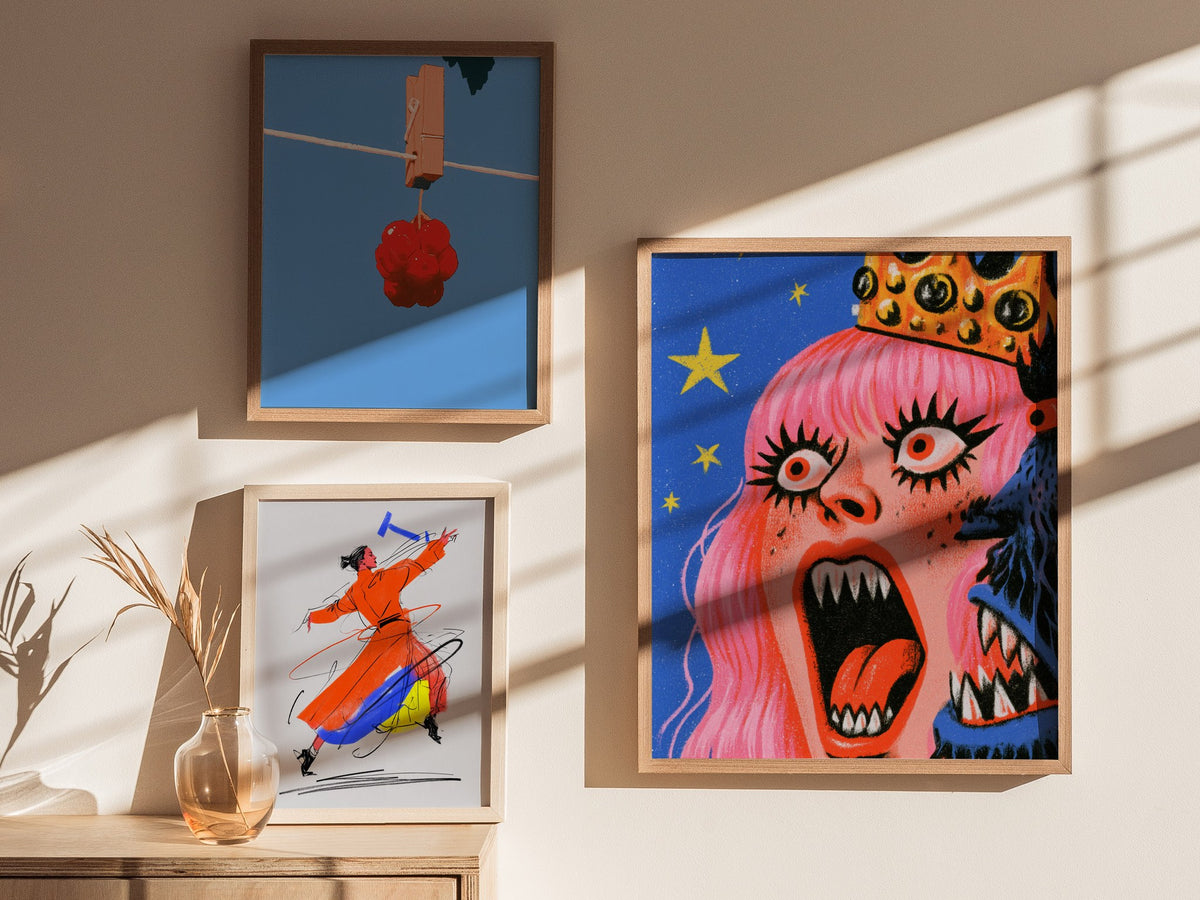 Queen Roars Back Poster | Jewel and Gold Illustrative Art Print | Dark Fantasy Wall Art — styled in an interior