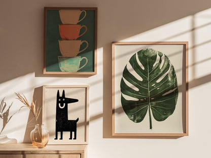 Monstera Leaf Grid Poster | Forest Green Screen Print Art Print | Botanical Wall Art — styled in an interior