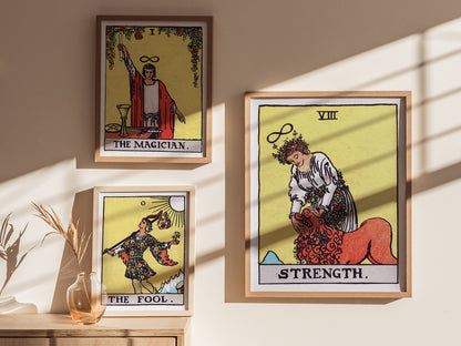 Strength Poster | Tarot Art Print — styled in an interior