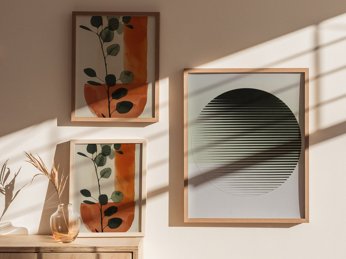 gradient-ellipse Poster | Black and White Minimalism Art Print | Minimalist Wall Art — styled in an interior