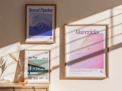 Mavericks - Retro Poster | Surf Art Print — styled in an interior