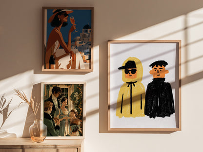 Yellow Hood Black Poster | Yellow and Black Illustrative Art Print | Streetwear Wall Art — styled in an interior