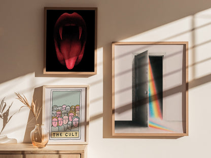 Rainbow Through the Door Poster | Rainbow and Black Pen and Ink Art Print | Mystic Wall Art — styled in an interior