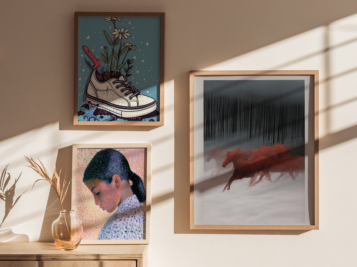 Red Horses Run Poster | Red and Black Watercolor Art Print | Dark Fantasy Wall Art — styled in an interior