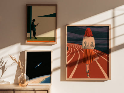 Athlete Reaches Skyward Poster | Rust and Orange Illustrative Art Print | Athletes Wall Art — styled in an interior