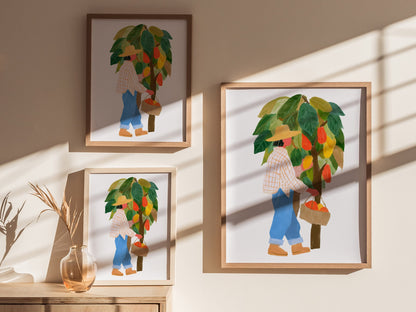 Cocoa Harvest Walk Poster | Illustrative Art Print — styled in an interior