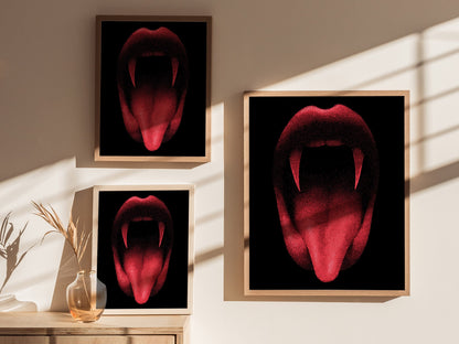 Vampire Smile Poster | Pen and Ink Art Print — styled in an interior