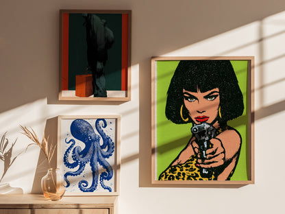 She Means Business Poster | Lime and Yellow Screen Print Art Print | Bold Maximalist Wall Art — styled in an interior