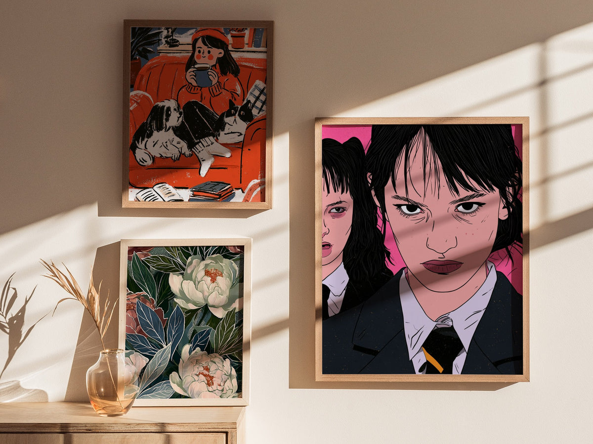 Mean Girls Stand Poster | Green and Gold Illustrative Art Print | Dark Academia Wall Art — styled in an interior