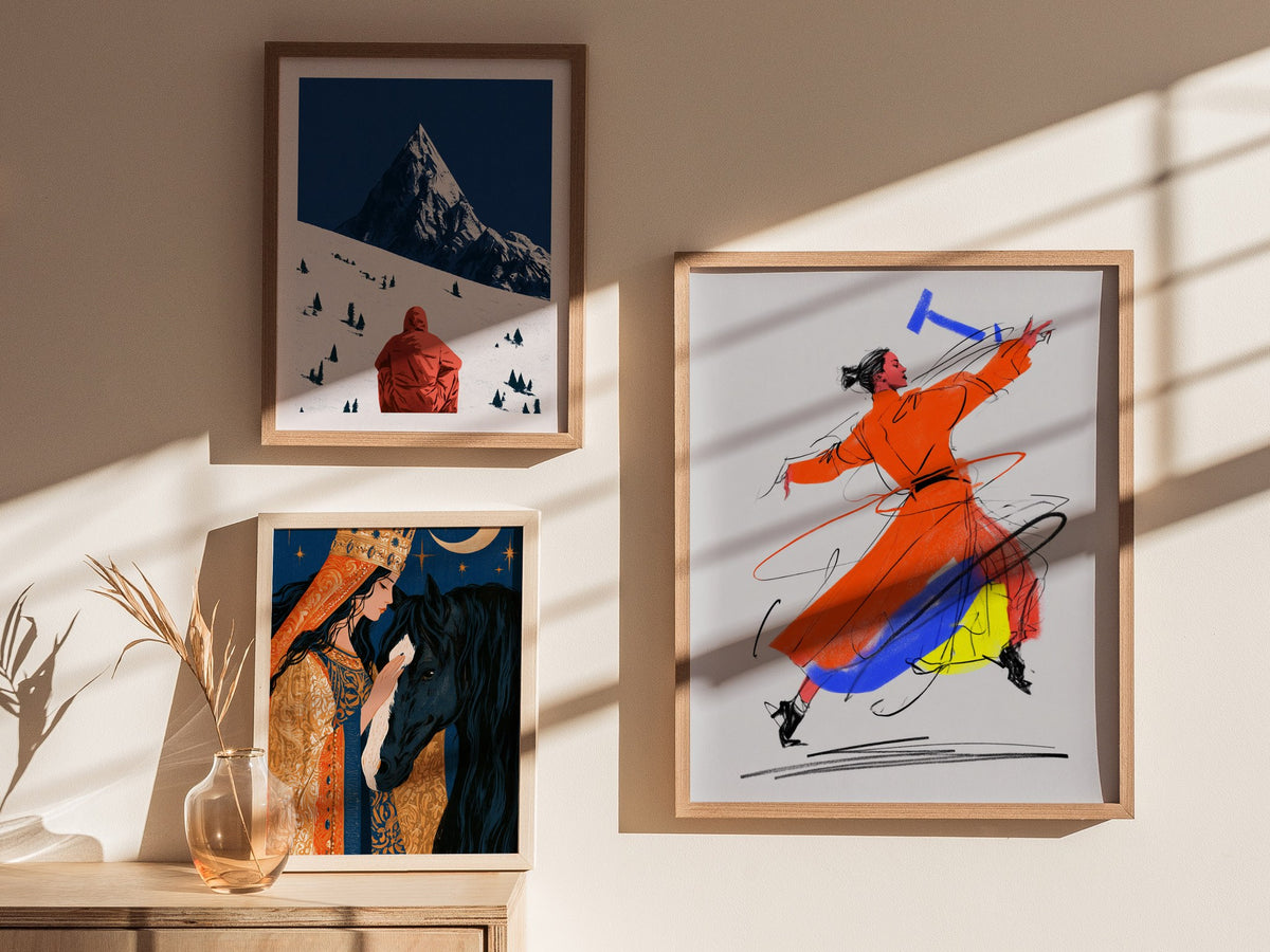 Dancer Breaks Free Poster | Pink and Orange Illustrative Art Print | Dance Studio Wall Art — styled in an interior