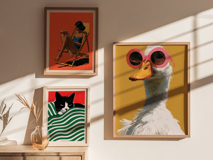 Duck in Pink Shades Poster | Mustard and Pink Screen Print Art Print | Playful Modern Wall Art — styled in an interior