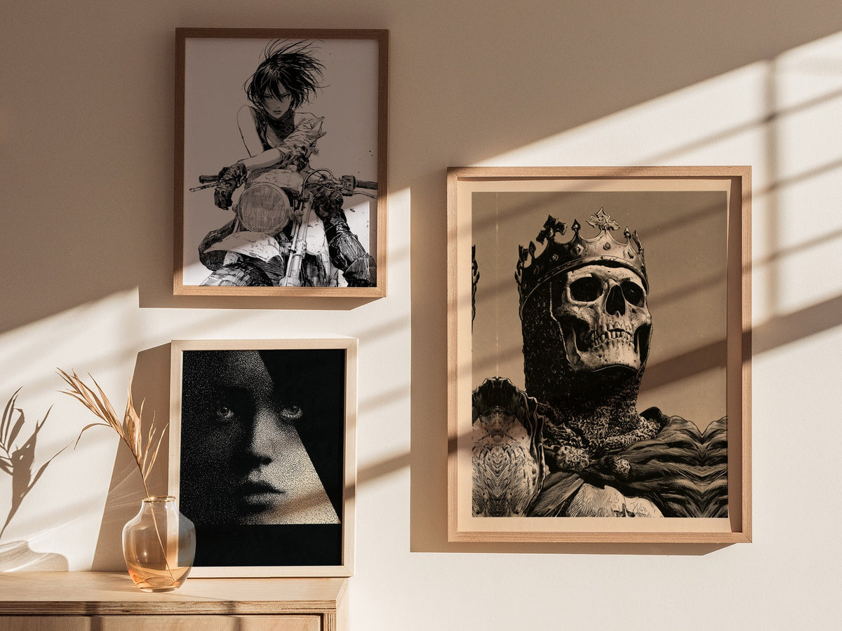 Dead King Reigns Poster | Red and Sepia Pen and Ink Art Print | Dark Fantasy Wall Art — styled in an interior