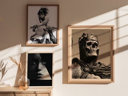 Dead King Reigns Poster | Red and Sepia Pen and Ink Art Print | Dark Fantasy Wall Art — styled in an interior