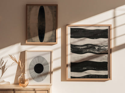 stripe-horizon Poster | Ochre and Navy Minimalism Art Print | Minimalist Wall Art — styled in an interior