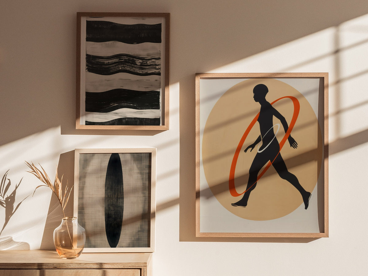 Hula Loop Poster | Coral and Orange Minimalism Art Print | Minimalist Wall Art — styled in an interior