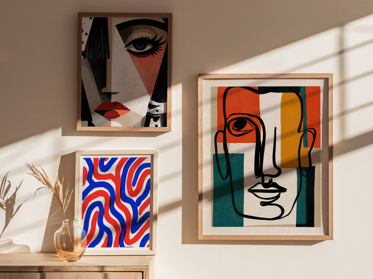 Face Holds Color Poster | Orange and Red Abstract Art Print | Modern Minimalist Wall Art — styled in an interior