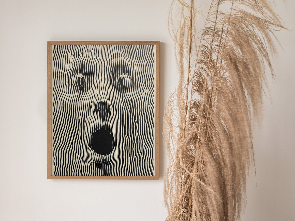 Panic Face Poster | Black and Cream Pen and Ink Art Print | Dark Art Wall Art — styled in an interior