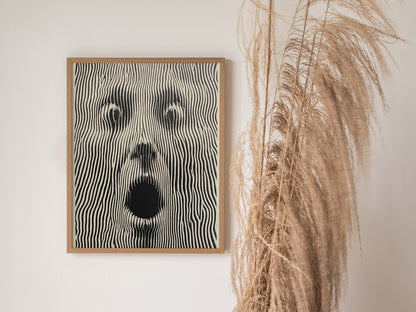 Panic Face Poster | Black and Cream Pen and Ink Art Print | Dark Art Wall Art — styled in an interior