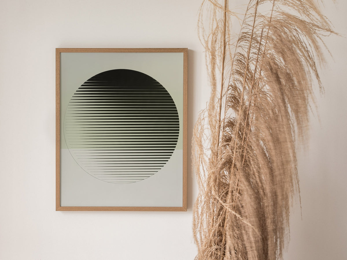 gradient-ellipse Poster | Black and White Minimalism Art Print | Minimalist Wall Art — styled in an interior
