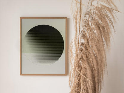 gradient-ellipse Poster | Black and White Minimalism Art Print | Minimalist Wall Art — styled in an interior