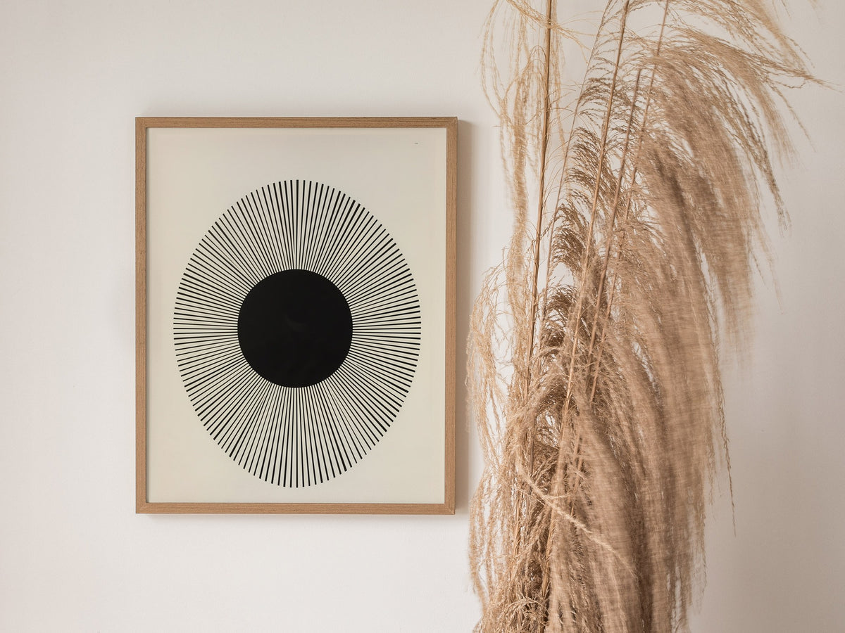Happy Sun Poster | Black and White Minimalism Art Print | Kids Room Wall Art — styled in an interior