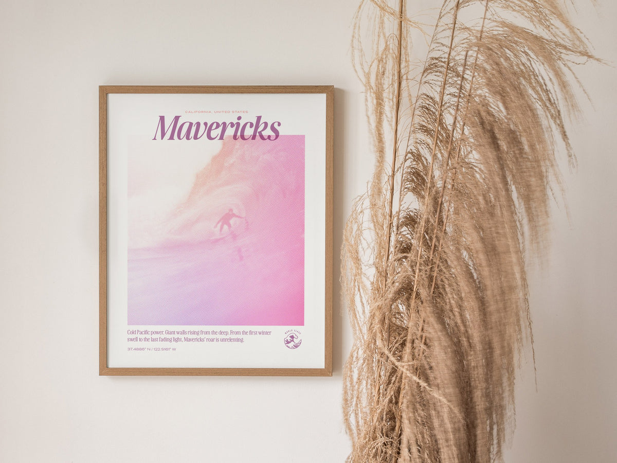 Mavericks - Retro Poster | Surf Art Print — styled in an interior