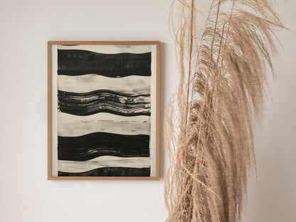 stripe-horizon Poster | Ochre and Navy Minimalism Art Print | Minimalist Wall Art — styled in an interior