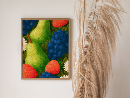 Fruit Bursts Bright Poster | Saturated Primary Illustrative Art Print | Kitchen Wall Art — styled in an interior