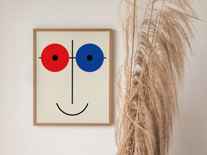 Red Blue Smile Poster | Red and Blue Minimalism Art Print | Modernist Wall Art — styled in an interior