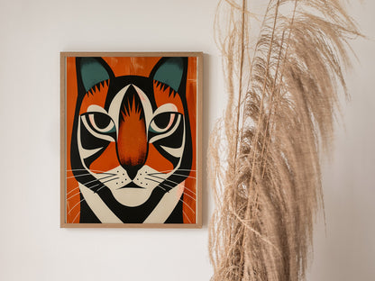 Tiger Stripes Poster | Orange and Teal Flat Design Art Print | Kids Room Wall Art — styled in an interior