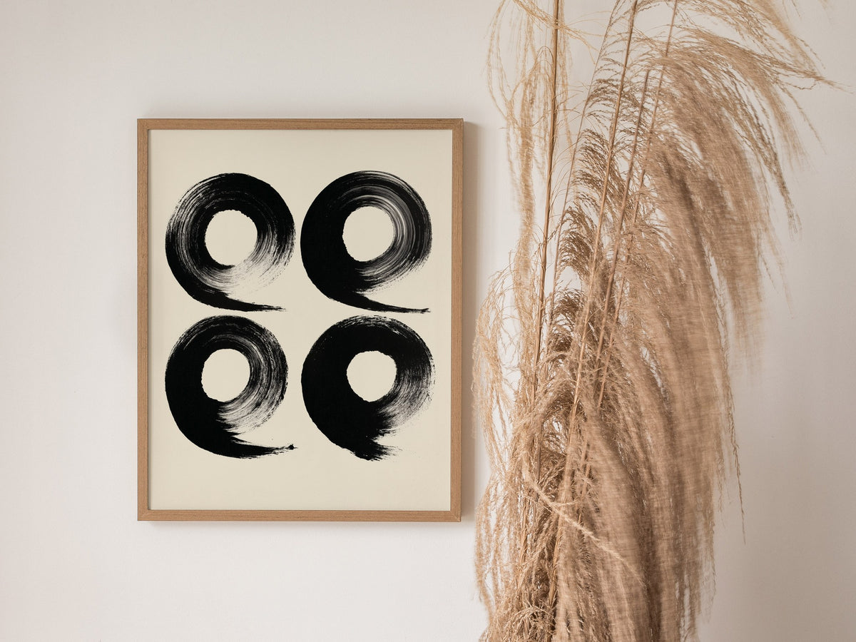 Four Organic Symbols Poster | Black and Cream Minimalism Art Print | Minimalist Wall Art — styled in an interior