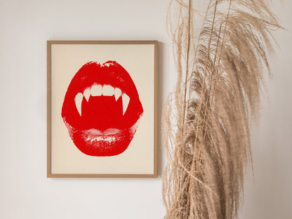 Vampire Bite Poster | Red and Cream Screen Print Art Print | Goth Wall Art — styled in an interior