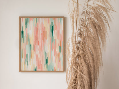 Drifting Color Fields Poster | Rose and Sage Oil Painting Art Print | Minimalist Wall Art — styled in an interior