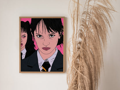 Mean Girls Stand Poster | Green and Gold Illustrative Art Print | Dark Academia Wall Art — styled in an interior