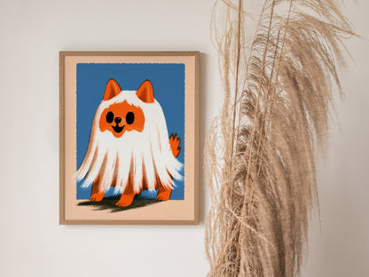 Ghost Dog Poster | Orange and Cobalt Illustrative Art Print | Kids Room Wall Art — styled in an interior