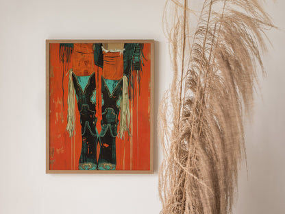Cowgirl Boots Up Poster | Rust and Turquoise Matisse Style Art Print | Western Wall Art — styled in an interior