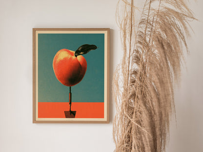 Trowel and Peach Poster | Teal and Orange Screen Print Art Print | Kitchen Wall Art — styled in an interior